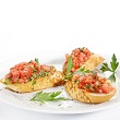 Cheesy edamame crostini