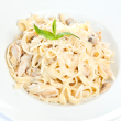 Creamy fettuccine with scallops and peas