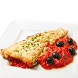 Grouper with tomato-olive sauce