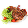 Mustard-crusted steak salad with blue cheese
